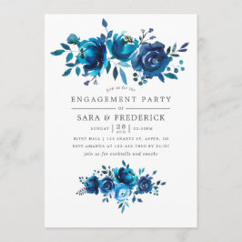 Navy and White Waterverf Engagement Party Kaart