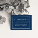 Navy and White Wedding Hotel Accommodatie Cards Informatiekaartje<br><div class="desc">Schuif deze kinderkaartjes in je trouwuitnodigingen om gasten uit de stad te laten weten wat er in een hotel of een groepscode is geregeld. Rich nautical navy blue cards zijn voorzien van elegant wit blokschrift. Coördinaten met onze Ocean Tides trouwuitnodiging suite.</div>