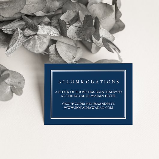 Navy and White Wedding Hotel Accommodatie Cards Informatiekaartje