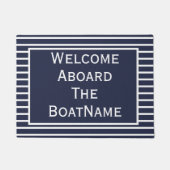 Navy and White Welcome Aboard Boat Doormat Deurmat (Voorkant)