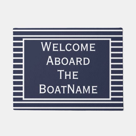 Navy and White Welcome Aboard Boat Doormat Deurmat (Voorkant)