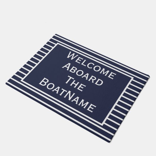 Navy and White Welcome Aboard Boat Doormat Deurmat (Schuin)