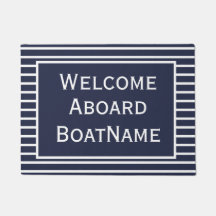 Navy and White Welcome Aboard Boat Doormat