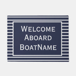 Navy and White Welcome Aboard Boat Doormat Deurmat