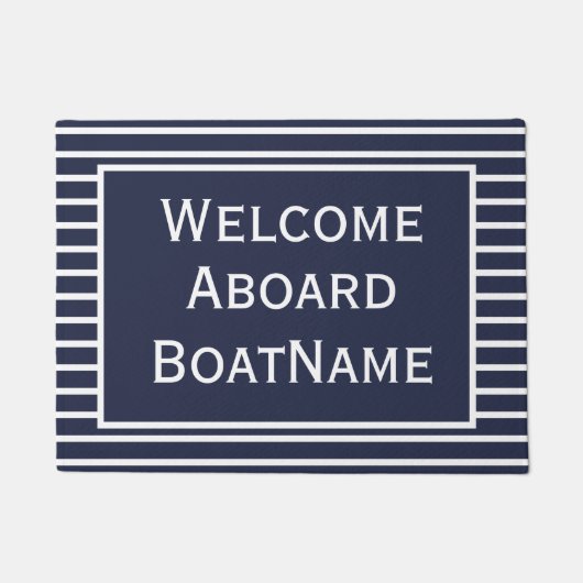 Navy and White Welcome Aboard Boat Doormat Deurmat (Voorkant)