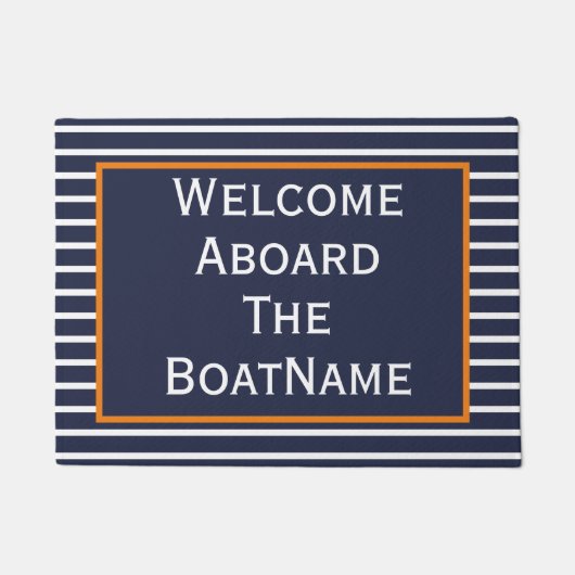 Navy and White Welcome Aboard Boat Doormat Deurmat (Voorkant)