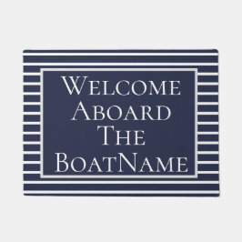 Navy and White Welcome Aboard Boat Doormat Deurmat