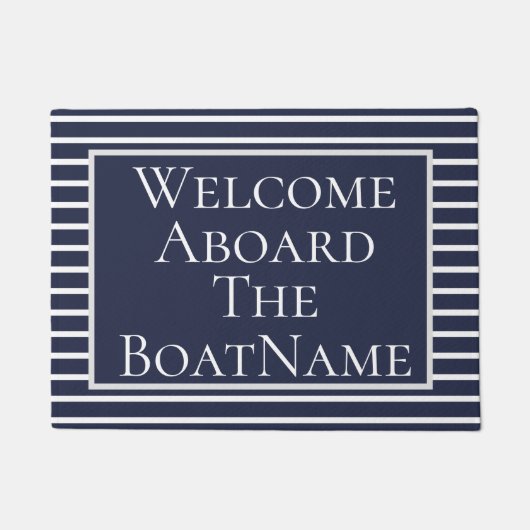 Navy and White Welcome Aboard Boat Doormat Deurmat (Voorkant)