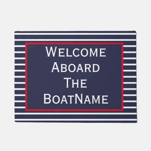 Navy and White Welcome Aboard Boat Doormat Deurmat (Voorkant)