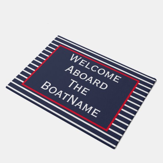 Navy and White Welcome Aboard Boat Doormat Deurmat (Schuin)