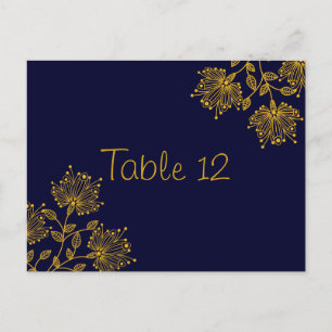 Navy and Yellow Floral Wedding Table Number Kaart