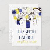 Navy and Yellow Mason Jars Save the Date Briefkaar Aankondigingskaart (Voorkant / Achterkant)