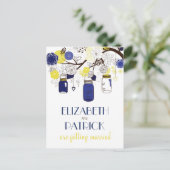 Navy and Yellow Mason Jars Save the Date Briefkaar Aankondigingskaart (Staand voorkant)