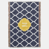 Navy and Yellow Moroccan Quatrefoil Monogram Deken (Voorkant Verticaal)