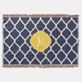 Navy and Yellow Moroccan Quatrefoil Monogram Deken (Voorkant)