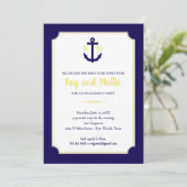Navy and Yellow Nautical Anchor Engagement Party Kaart (Staand voorkant)