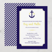 Navy and Yellow Nautical Anchor Engagement Party Kaart (Voorkant / Achterkant)