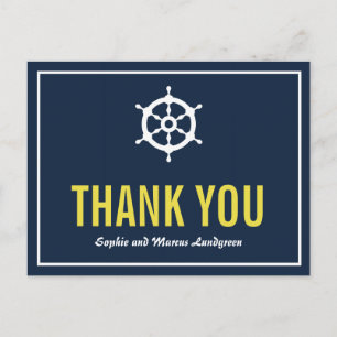 Navy and Yellow Nautical Helm Dank u Briefkaart