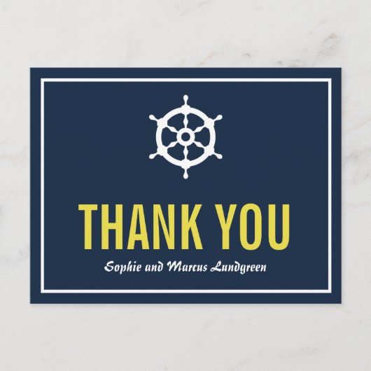 Navy and Yellow Nautical Helm Dank u Briefkaart (Voorkant)