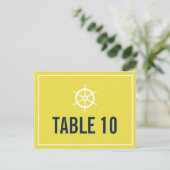 Navy and Yellow Nautical Table Number Briefkaart (Staand voorkant)
