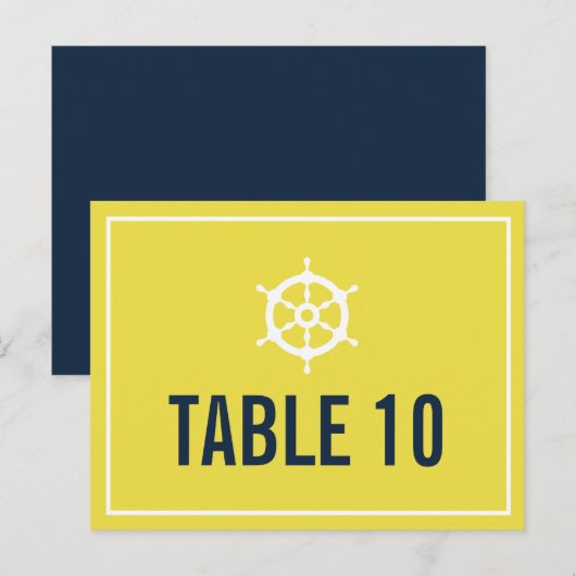 Navy and Yellow Nautical Table Number Briefkaart (Voorkant / Achterkant)
