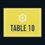 Navy and Yellow Nautical Table Number Briefkaart<br><div class="desc">Navy en Yellow Nautical Helm Tafelnummer Briefkaart Dark navy blauw en geel dank je kaart met een witte helm illustratie. Dit is ideaal voor nautische thema bruiloften of zee en oceaan thema bruiloften. com com</div>
