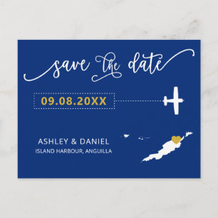 Navy Anguilla Wedding Save the Date Map Briefkaart