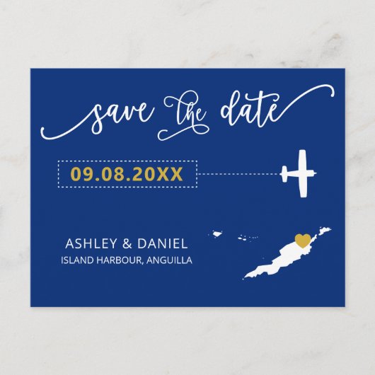 Navy Anguilla Wedding Save the Date Map Briefkaart (Voorkant)