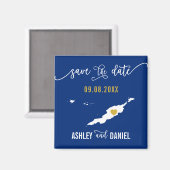 Navy Anguilla Wedding Save the Date Map Magneet (Voorkant / Achterkant)