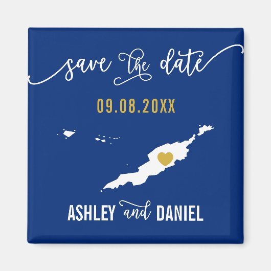 Navy Anguilla Wedding Save the Date Map Magneet (Voorkant)