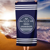 Navy Anker en Touw gepersonaliseerde strandlaken