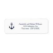 Navy Anker Nautical Yacht Coastal BRUILOFT adres Etiket (Voorkant)
