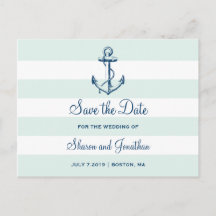Navy Anker & Stripes Beach Bruiloft Save the Date