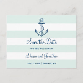 Navy Anker & Stripes Beach Bruiloft Save the Date Aankondigingskaart