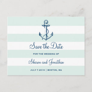Navy Anker & Stripes Beach Bruiloft Save the Date Aankondigingskaart