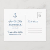Navy Anker & Stripes Beach Bruiloft Save the Date Aankondigingskaart (Achterkant)