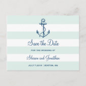 Navy Anker & Stripes Beach Bruiloft Save the Date Aankondigingskaart (Voorkant)