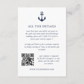 Navy Anker Yacht Nautische BRUILOFT QR Code detail Informatiekaartje (Voorkant)