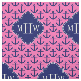 Navy Ankers Hot Pink BG, Navy 3 Initiaal Monogram Stof