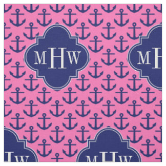 Navy Ankers Hot Pink BG, Navy 3 Initiaal Monogram Stof