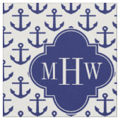 Navy Ankers Wit BG, Navy 3 Initiaal Monogram Stof (Close Up)