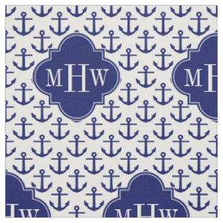 Navy Ankers Wit BG, Navy 3 Initiaal Monogram Stof