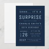 Navy Any Age Modern Typography Surprise Birthday Kaart (Voorkant / Achterkant)