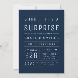 Navy Any Age Modern Typography Surprise Birthday Kaart