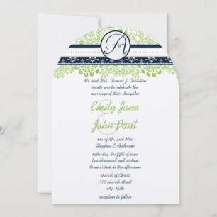 Navy Appelgroen Grijs Love Birds Bruiloft Kaart
