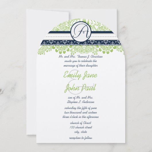 Navy Appelgroen Grijs Love Birds Bruiloft Kaart (Achterkant)