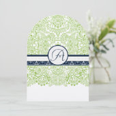 Navy Appelgroen Grijs Love Birds Bruiloft Kaart (Staand voorkant)