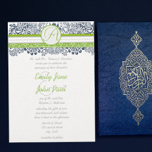 Navy Apple Green Grey Tortelduifjes Wedding Invite