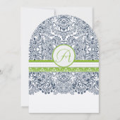 Navy Apple Green Grey Tortelduifjes Wedding Invite Kaart (Voorkant)