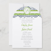 Navy Apple Green Grey Tortelduifjes Wedding Invite Kaart (Achterkant)